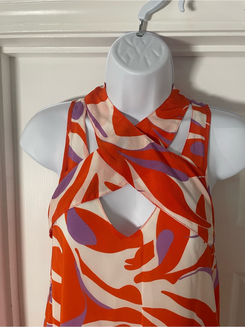 Chloe Oliver Sleeveless Cross-Neck Orange & Purple Print Dress